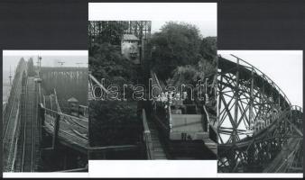 cca 1965 Kotnyek Antal (1921-1990) budapesti fotóriporter felvételei, a budapesti vidámpark régi hullámvasútjáról, 3 db modern nagyítás, jelzés nélkül, 21x15 cm és 15x10 cm