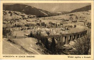 1939 Vorokhta, Worochta, Worochsie, Vorohta; Worochta w Szacie Snieznej. Widok ogólny z Kiczerki / general view in winter, railway bridge, viaduct (EB)