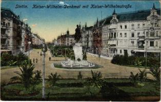 Szczecin, Stettin; Kaiser-Wilhelm-Denkmal mit Kaiser-Wilhelmstraße / monument, street view (surface damage)