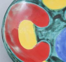 Iparművészeti színes mázas dísztál. Jelzett, kis kopással, d: 16,5 cm