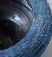 Királykék zsugormázas szárazvirág váza, mázhibákkal, d: 16 cm, m: 8 cm