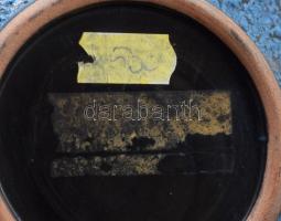 Királykék zsugormázas szárazvirág váza, mázhibákkal, d: 16 cm, m: 8 cm