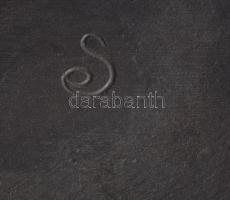 Feketekerámia modern váza, kavicsolt résszel, jelzett, kopással, m: 20 cm