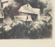 Kiss Terézia (1928- ): Alkonyul Zebegényben. Rézkarc, papír, jelzett, sorszámozott 3/100. Üvegezett ...