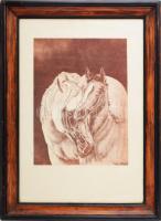 ifj. Imre István (1950- ): Lovak, rézkarc, papír, jelzett, számozott (57/100). Dekoratív, üvegezett ...