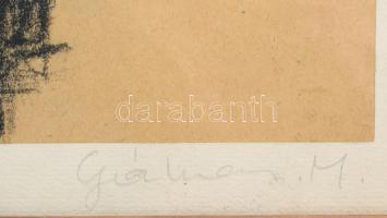 Olvashatatlan jelzéssel (Gábor Móric?): Jelenet (tanulmány). Szén, papír. Dekoratív, üvegezett faker...