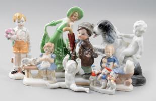 8 db német porcelán figura. Kézzel festett, jelzett, hibátlanok m: 14 cm-ig