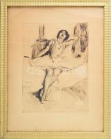 Prihoda István (1891-1956): Balerina portréja. Hidegtű, papír. Jelzett. Üvegezett dekoratív keretben...