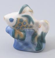 2 db orosz Polone porcelán figura, halász és hal. Kézzel festett, jelzett, hibátlan 23 cm