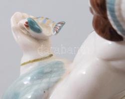2 db orosz Polone porcelán figura, halász és hal. Kézzel festett, jelzett, hibátlan 23 cm