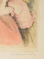 Vydai Brenner Nándor (1903-1966): Anya gyermekével. Színezett rézkarc, papír. Jelzett. Dekoratív, üv...