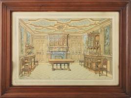 Kántor István, XIX. sz. vége: Historizáló bútor- és enteriőrterv Párizs, 1882. Akvarell, tus, papír,...