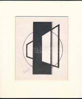 Kassák Lajos (1887-1967): Geometrikus kompozíció. Szitanyomat, papír, utólagos jelzéssel, paszpartuban, 18×12,5 cm