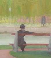 Salamon György (1948-): Vízparti pihenő (Balaton?). Olaj, farost, jelezve jobbra lent, üvegezett fak...