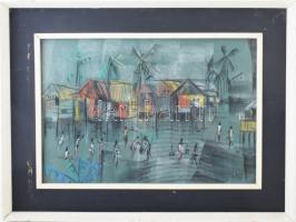 Olvashatatlan jelzéssel: Jövés-menés. Pasztell, papír, üvegezett fakeretben, 38x55 cm