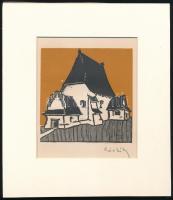 Kós Károly (1883-1977): Kúria. Linómetszet, papír, paszpartuban, utólagos jelzéssel, 10,5×10,5 cm