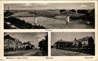 1940 Szolnok, Tisza híd, Bábaképző és polgári fiú iskola, Tisza szálló (EK)