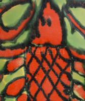 Bártfay Judit: Rákos tál. Színes mázakkal festett kerámia, jelzett, kis kopással, d: 21 cm