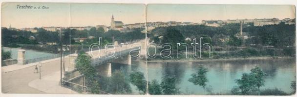 Cieszyn, Teschen; 2-tiled folding panoramacard with bridge. Kutzer & Cie. (fa)