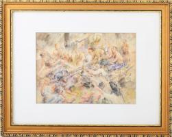 Olvashatatlan jelzéssel: Jézus a kereszten, 1989. Akvarell, papír, üvegezett fakeretben, 22x30 cm