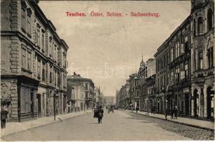 1906 Cieszyn, Teschen; Sachsenberg / street view, shops (EK)