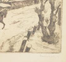 Mészáros Lajos (1925-1971): Szánkózás. Rézkarc, papír, jelzett, üvegezett fakeretben, 18x25 cm