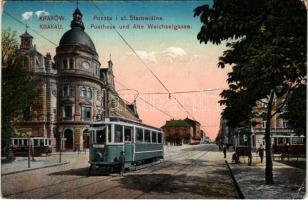 1917 Kraków, Krakau; Poczta i ul. Starowislna / Posthaus und Alte Weichselgasse / street view, post office, trams (EK)