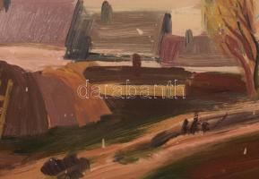 Jelzés nélkül: Tanya. Olaj, farost, dekoratív fakeretben. 24×56 cm