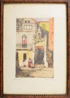 Csillag József (1894-1977): Bordighera. Színezett rézkarc, papír, jelzett. Üvegezett fakeretben, 24×...