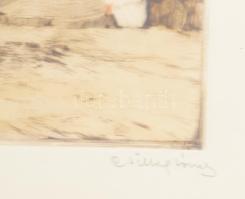 Csillag József (1894-1977): Bordighera. Színezett rézkarc, papír, jelzett. Üvegezett fakeretben, 24×...