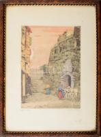 Csillag József (1894-1977): Olasz város. Színezett rézkarc, papír, jelzett. Üvegezett fakeretben, 24...