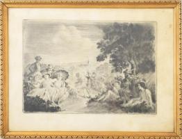 Prihoda István (1891-1965): Társaság. Rézkarc, papír, jelzett, foltos, üvegezett fakeretben, 22×31,5...