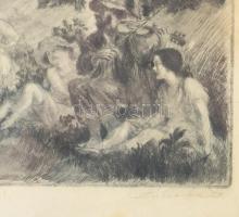 Prihoda István (1891-1965): Társaság. Rézkarc, papír, jelzett, foltos, üvegezett fakeretben, 22×31,5...