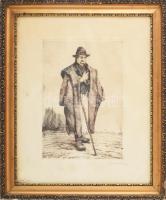 Csillag József (1894-1977): Pipázó. Rézkarc, papír, jelzett. Lap széle kissé foltos. Üvegezett, sérü...