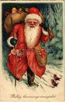 1931 Boldog Karácsonyi ünnepeket! Mikulás / Christmas greeting, Saint Nicholas. Cellaro litho (fl)