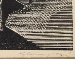 Klossy Irén (1943-): Kikötő (Baja?). Fametszet, papír. Jelzett Üvegezett fakeretben, 20×29,5 cm