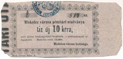 Miskolc 1860. 10kr "Miskolcz városa pénztári utalványa" bélyegzéssel T:F Adamo MIS-2.1