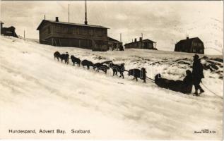 1933 Spitsbergen, Spitzbergen (Svalbard); Advent Bay, hundespand / dog sled. Eneret Mittet & Co.