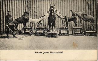 Koczka Jarov állatszelídítő a cirkuszban. Jos. Drotleff Hermannstadt kiadása (Nagyszeben, Sibiu) / Animal tamer in the circus (fl)