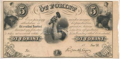 1852. 5Ft Kossuth bankó kitöltetlen B, ívszéllel T:AU Hungary 1852. 5 Forint B without date, serial number and sheet edge C:AU  Adamo G124