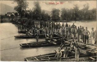 1913 Villach (Kärnten), Juli 1913 / K.u.K. military, pontoon bridge, soldiers