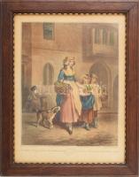 Wheatley, Francis (1747-1801) festménye után: Kanlakin eladó... (Two bunches a penny primroses...). Cries of London. Kézzel színezett heliogravűr, papír, jelzett a metszeten. 40x30 cm. Dekoratív, üvegezett fakeretben.
