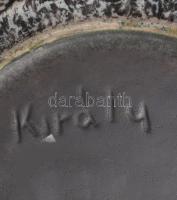 Király Károly zsugormázas ikebana. Jelzett, mázhiánnyal, d: 21 cm, m: 6 cm