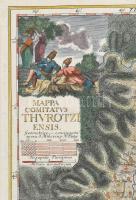 Turóc vármegye rézmetszetű térképe 1735. [M=1:160.000). Címe a kartusban: Mappa Comitatvs Thvrotzien...