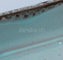 Türkiz mázas bonsai tál. Jelzett, mázkopással, 18x9 cm