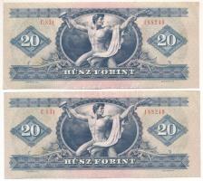 1975. 20Ft (2x) közeli sorszámok "C 831 188240, C 831 188249" T:AU,XF Hungary 1975. 20 For...