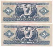 1975. 20Ft (2x) közeli sorszámok "C 832 110357, C 832 110369" T:AU,XF Hungary 1975. 20 For...