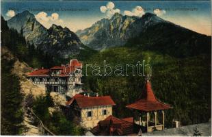 Tátra, Magas-Tátra, Vysoké Tatry; Kolbach Hotel mit Lomnitzerspitz / Tarpatakfüred és Lomniczi csúcs