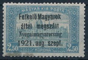 Nyugat-Magyarország I. 1921 Parlament 2,50K Bodor vizsgálójellel (9.000) (foltos / spot)