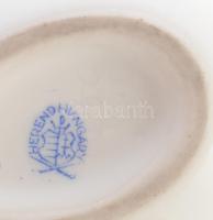 Herendi nyuszis porcelán tojás plasztikus virágokkal. Kézzel festett, jelzett, hibátlan, 11x7x10 cm